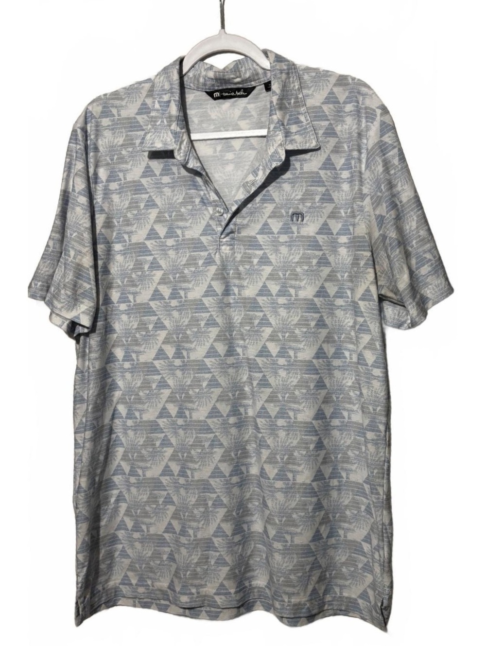 Travis Mathew Men's XL Polo Shirt Light Blue Geometric Pattern